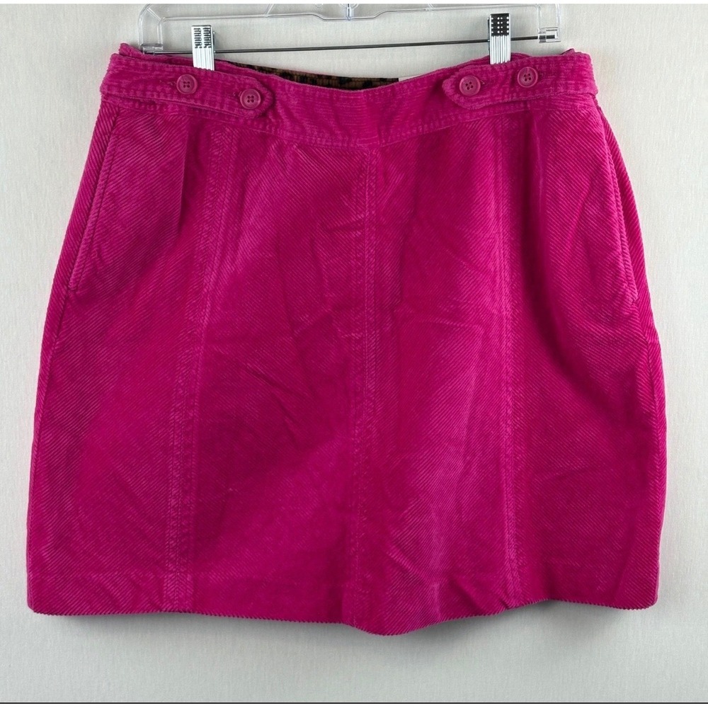 Charter Club Skirt‎ Womens 12 Pink Corduroy Button Waist Leopard Trim Mini NEW